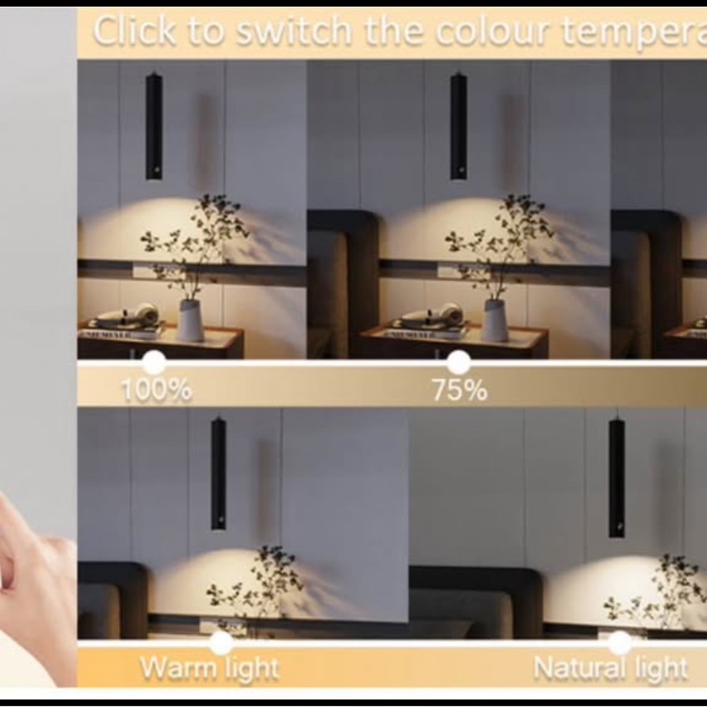 1 Battery Operated Pendant Light, LED Rechargeable Light Battery, 3 Color New - Picture 9 of 9